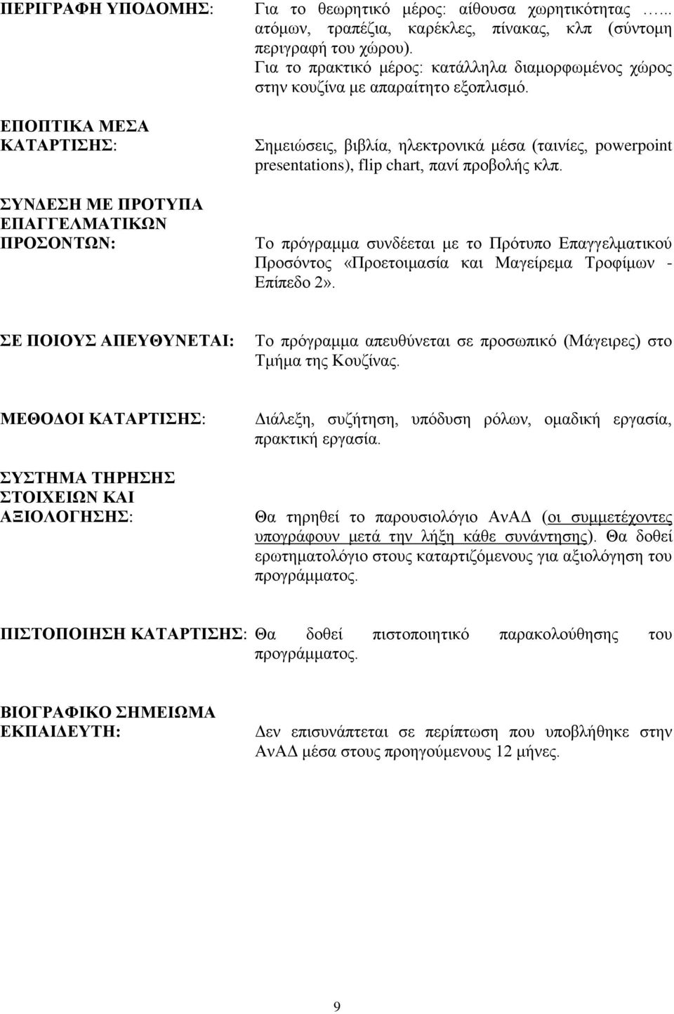 Σημειώσεις, βιβλία, ηλεκτρονικά μέσα (ταινίες, powerpoint presentations), flip chart, πανί προβολής κλπ.