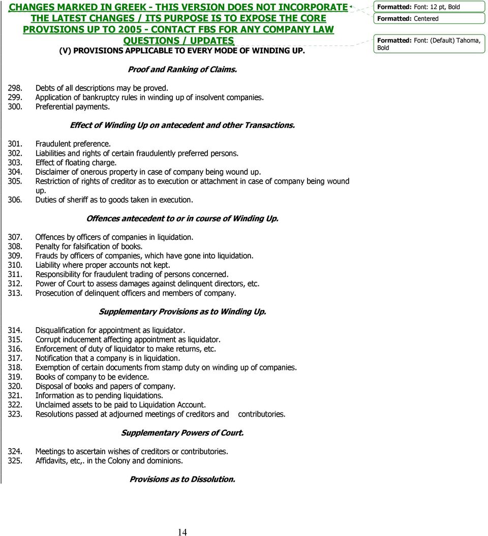 Liabilities and rights of certain fraudulently preferred persons. 303. Effect of floating charge. 304. Disclaimer of onerous property in case of company being wound up. 305.