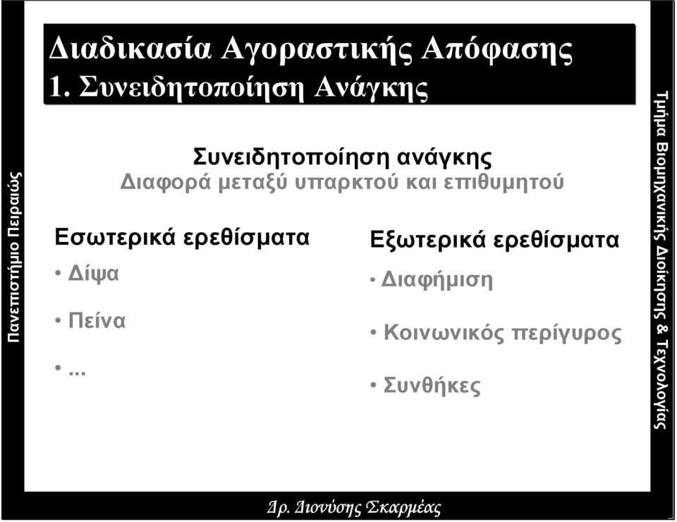 .. Συνειδητοποίηση ανάγκης ιαφορά µεταξύ υπαρκτού και