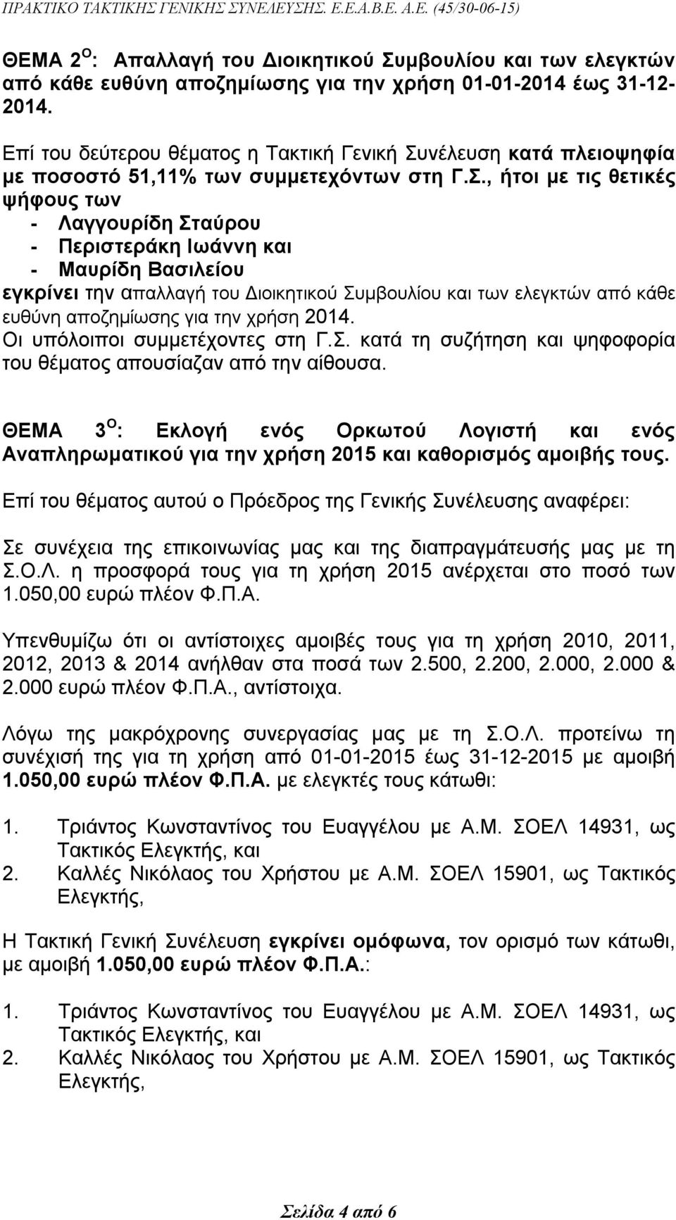 νέλευση κατά πλειοψηφία με ποσοστό 51,11% των συμμετεχόντων στη Γ.Σ.