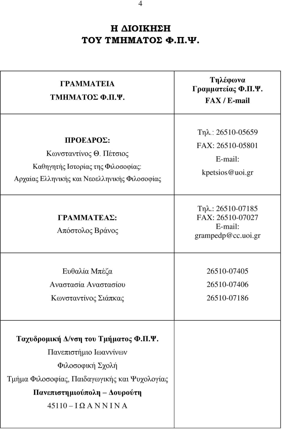 gr ΓΡΑΜΜΑΣΔΑ: Απφζηνινο Βξάλνο Σει.: 26510-07185 FAX: 26510-07027 E-mail: grampedp@cc.uoi.