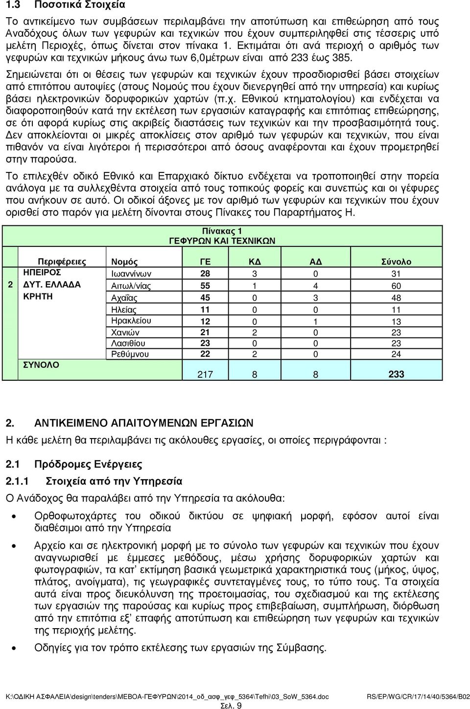 Σηµειώνεται ότι οι θέσεις των γεφυρών και τεχνικών έχουν προσδιορισθεί βάσει στοιχείων από επιτόπου αυτοψίες (στους Νοµούς που έχουν διενεργηθεί από την υπηρεσία) και κυρίως βάσει ηλεκτρονικών