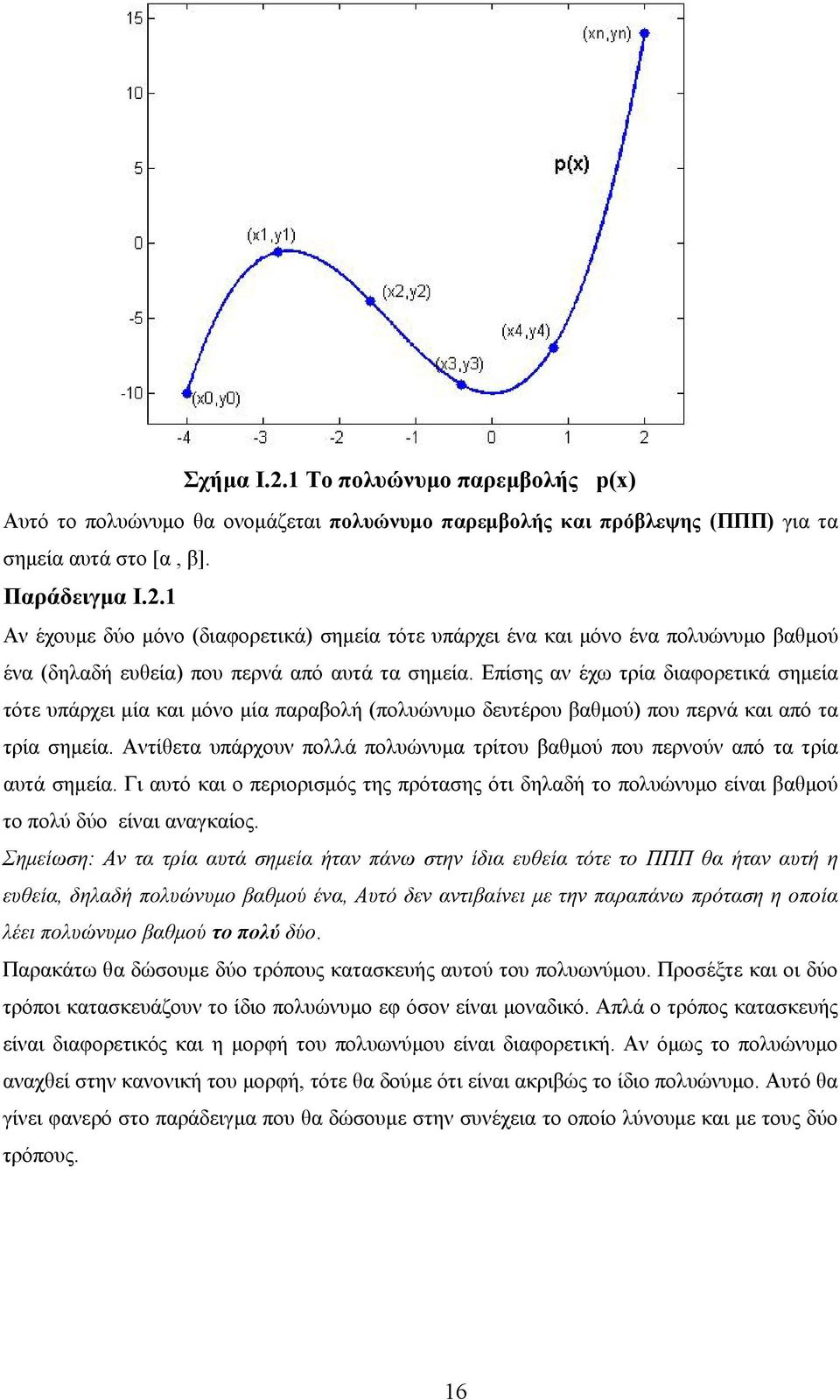 Επίσης αν έχω τρία διαφορετικά σημεία τότε υπάρχει μία και μόνο μία παραβολή (πολυώνυμο δευτέρου βαθμού που περνά και από τα τρία σημεία.