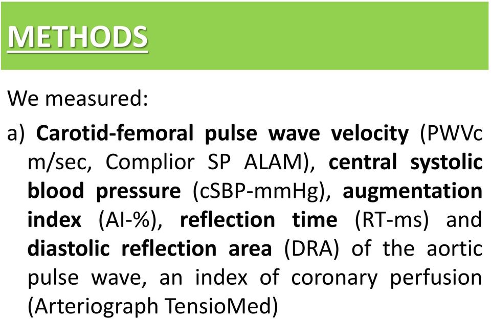 index (AI-%), reflection time (RT-ms) and diastolic reflection area (DRA) of