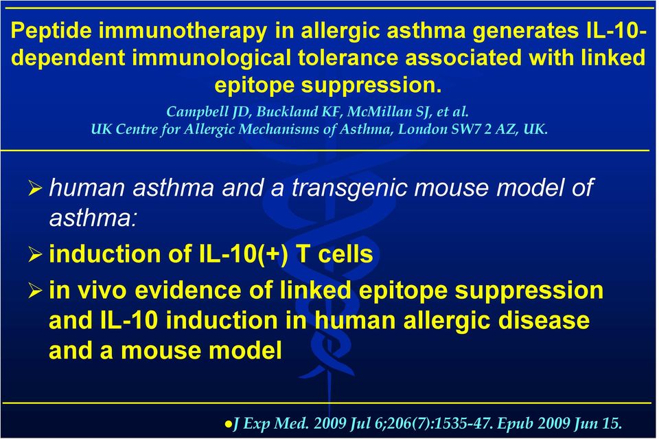 human asthma and a transgenic mouse model of asthma: induction of IL-10(+) T cells in vivo evidence of linked epitope