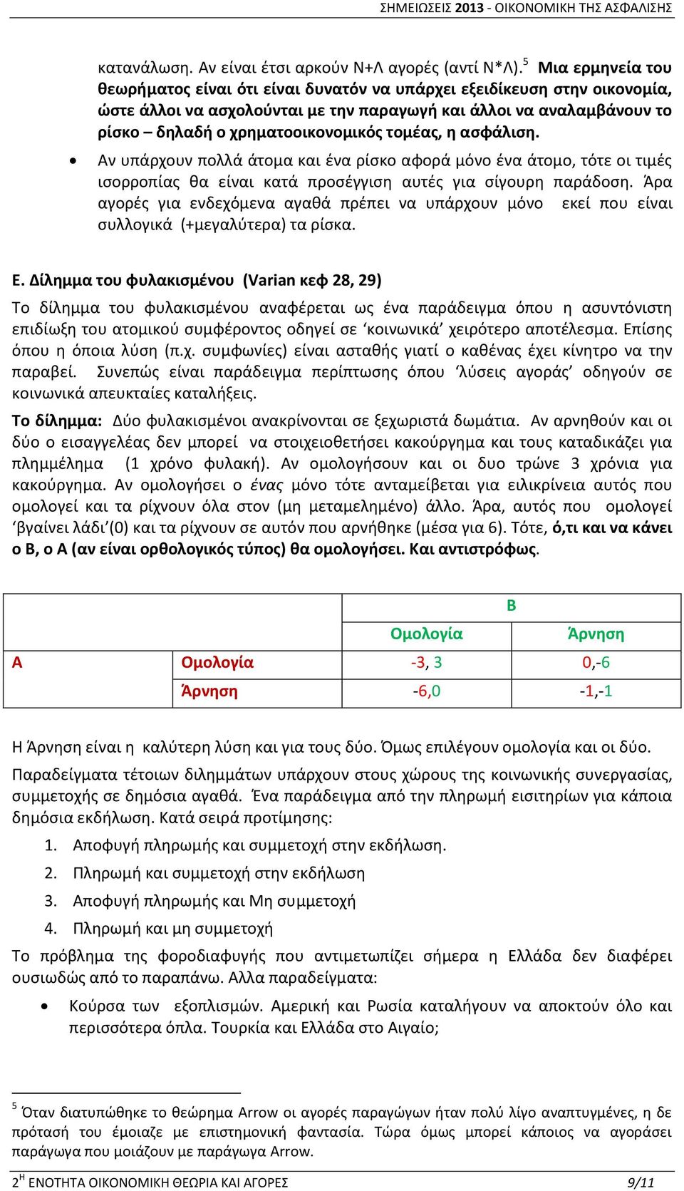 τομέας, η ασφάλιση. Αν υπάρχουν πολλά άτομα και ένα ρίσκο αφορά μόνο ένα άτομο, τότε οι τιμές ισορροπίας θα είναι κατά προσέγγιση αυτές για σίγουρη παράδοση.