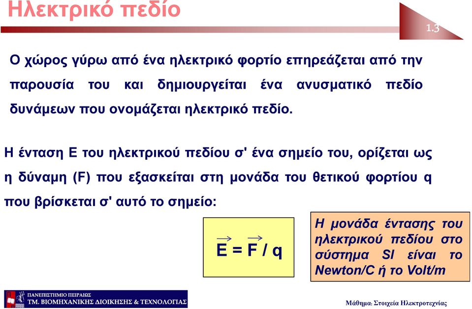 που ονομάζεται ηλεκτρικό πεδίο.