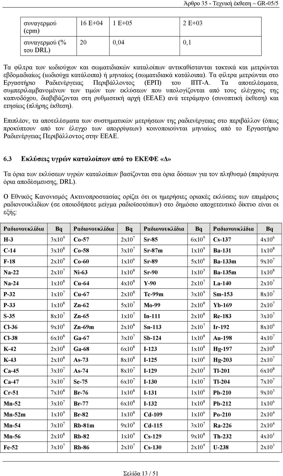 Τα αποτελέσµατα, συµπεριλαµβανοµένων των τιµών των εκλύσεων που υπολογίζονται από τους ελέγχους της καπνοδόχου, διαβιβάζονται στη ρυθµιστική αρχή (ΕΕΑΕ) ανά τετράµηνο (συνοπτική έκθεση) και ετησίως