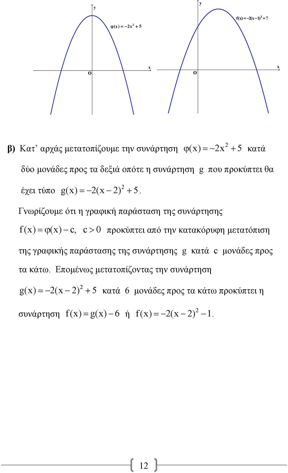 Γνωρίζουμε ότι η γραφική παράσταση της συνάρτησης f() () c, c 0 προκύπτει από την κατακόρυφη μετατόπιση της