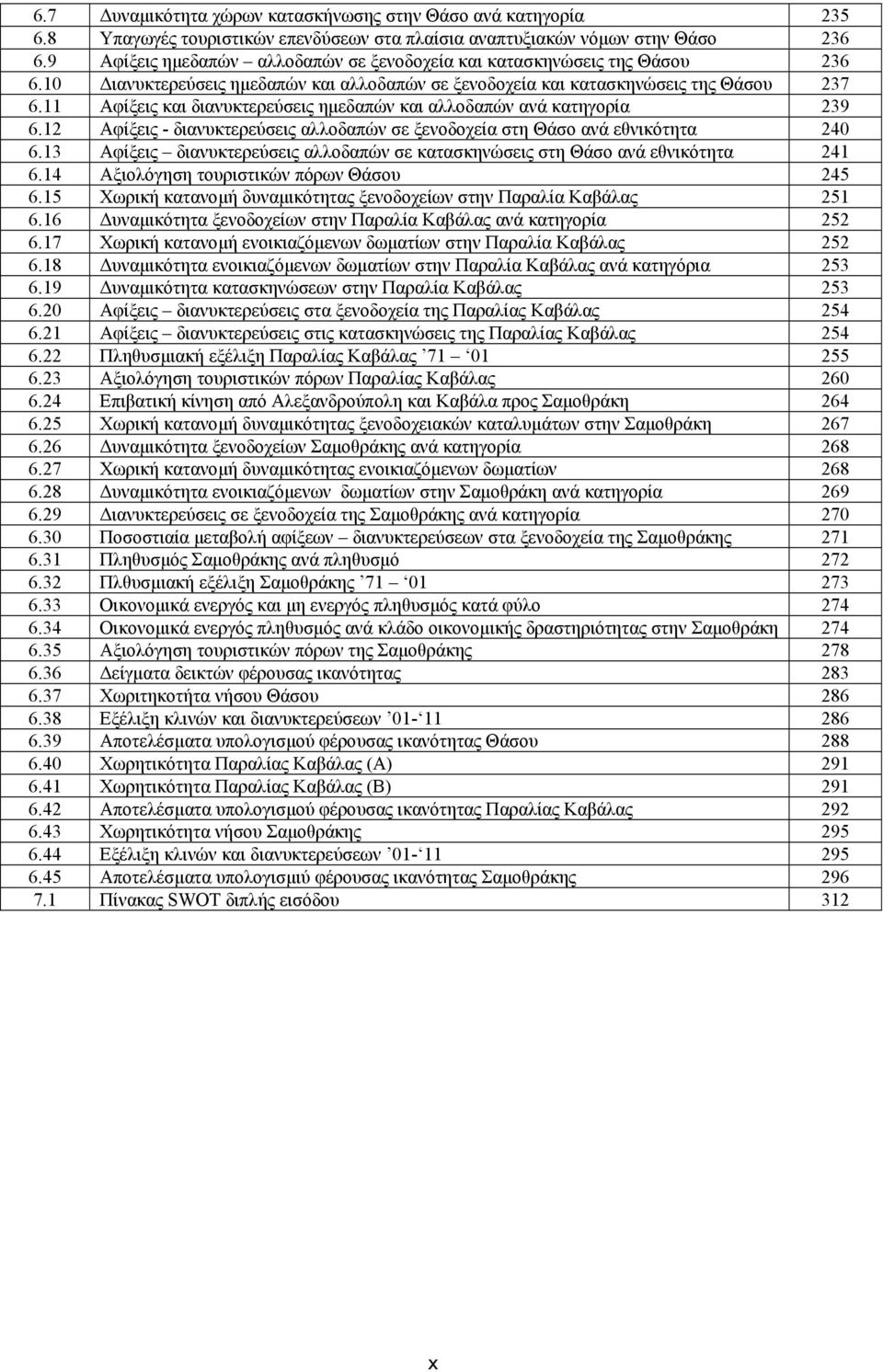 11 Αφίξεις και διανυκτερεύσεις ηµεδαπών και αλλοδαπών ανά κατηγορία 239 6.12 Αφίξεις - διανυκτερεύσεις αλλοδαπών σε ξενοδοχεία στη Θάσο ανά εθνικότητα 240 6.
