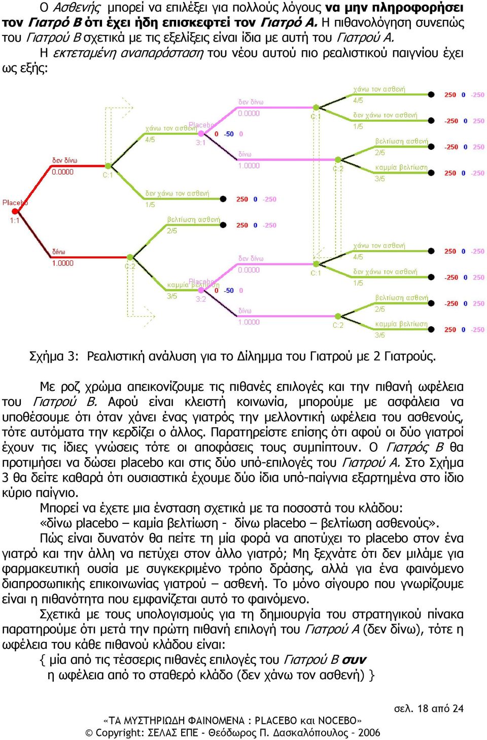 Η εκτεταμένη αναπαράσταση του νέου αυτού πιο ρεαλιστικού παιγνίου έχει ως εξής: Σχήμα 3: Ρεαλιστική ανάλυση για το Δίλημμα του Γιατρού με 2 Γιατρούς.