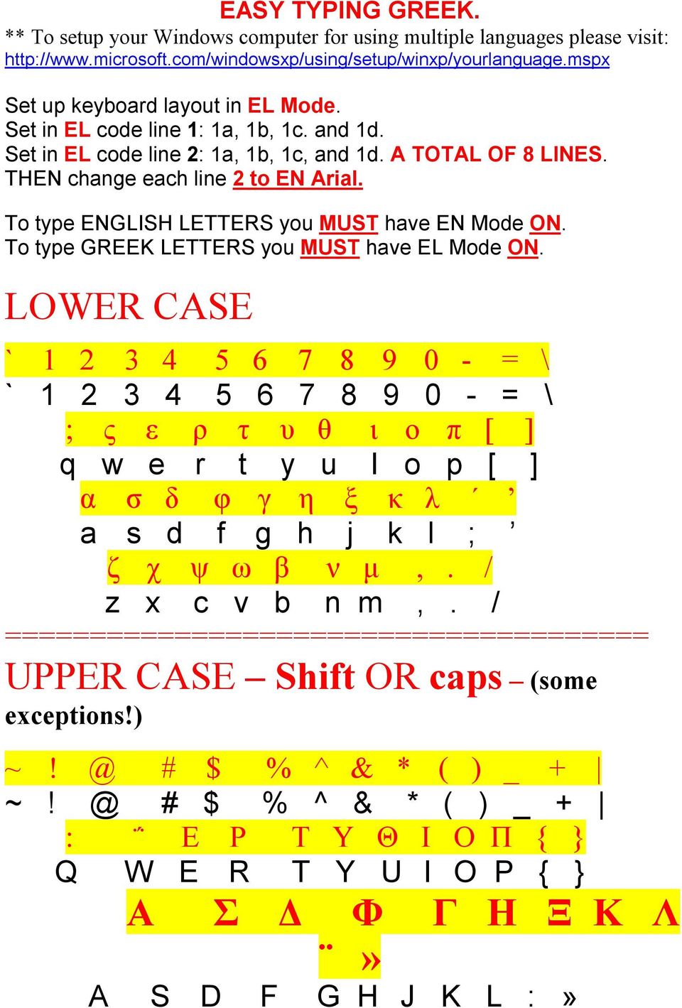 To type ENGLISH LETTERS you MUST have EN Mode ON. To type GREEK LETTERS you MUST have EL Mode ON.