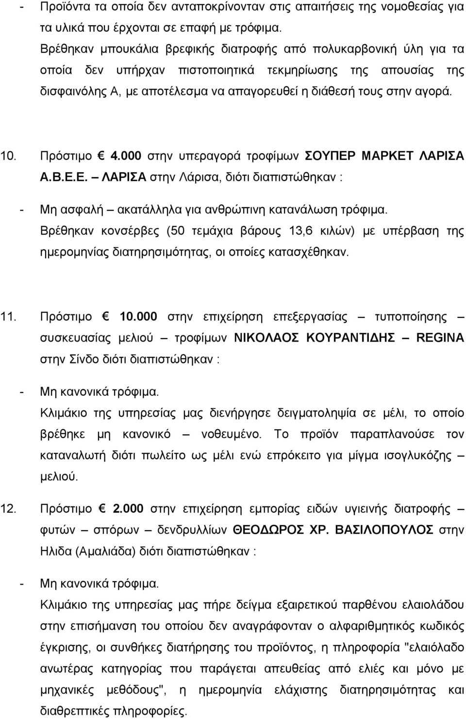 10. Πρόστιμο 4.000 στην υπεραγορά τροφίμων ΣΟΥΠΕΡ