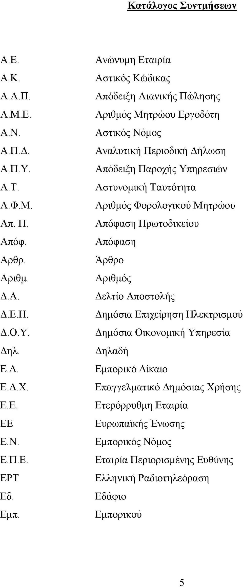 Ταυτότητα Αριθμός Φορολογικού Μητρώου Απόφαση Πρωτοδικείου Απόφαση Άρθρο Αριθμός Δελτίο Αποστολής Δημόσια Επιχείρηση Ηλεκτρισμού Δημόσια Οικονομική Υπηρεσία Δηλαδή