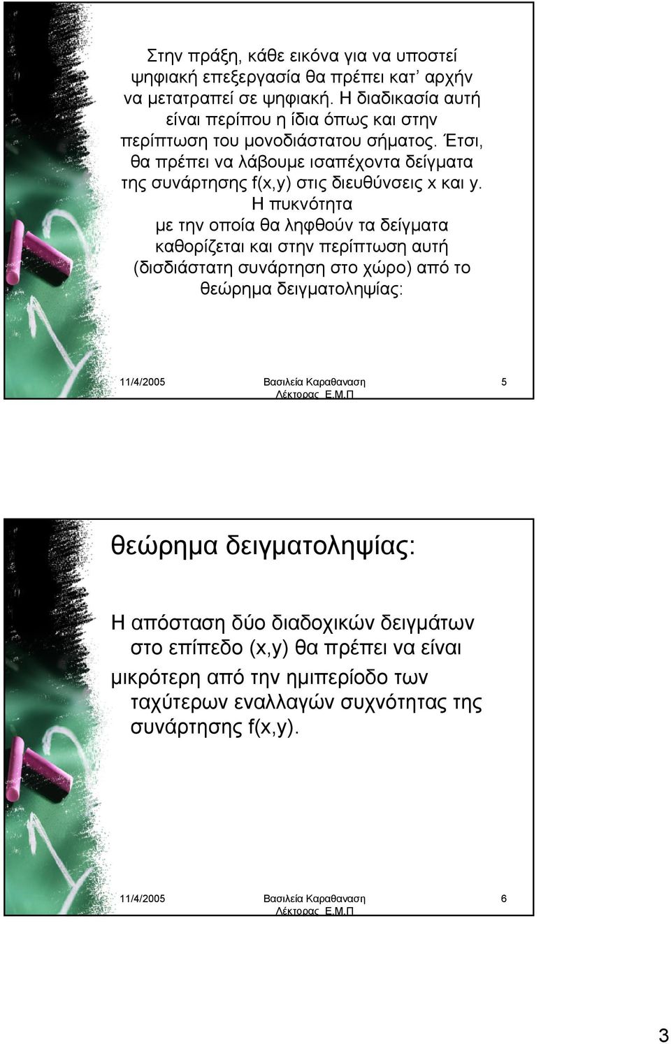 Έτσι, θα πρέπει να λάβουμε ισαπέχοντα δείγματα της συνάρτησης f(x,y) στις διευθύνσεις x και y.