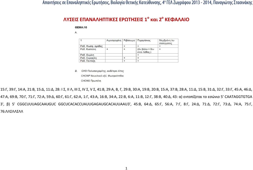 59:Δ, 60:Γ, 61:Γ, 62:Α, 1:Γ, 43:Α, 16:Β, 34:Α, 22:Β, 6:Α, 11:Β, 12:Γ, 38:Β, 40:Δ, 43: α) εντοπίζεται το εσώνιο 5' CAΑΤAGGΤGΤGA 3',