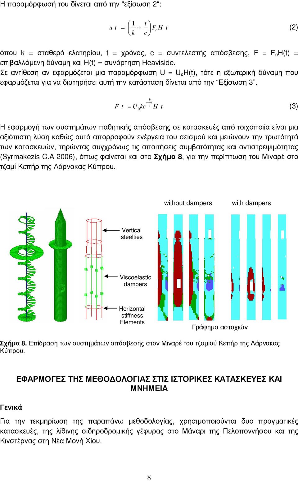 k t c F t = U0ke H t (3) Η εφαρµογή των συστηµάτων παθητικής απόσβεσης σε κατασκευές από τοιχοποιία είναι µια αξιόπιστη λύση καθώς αυτά απορροφούν ενέργεια του σεισµού και µειώνουν την τρωτότητά των