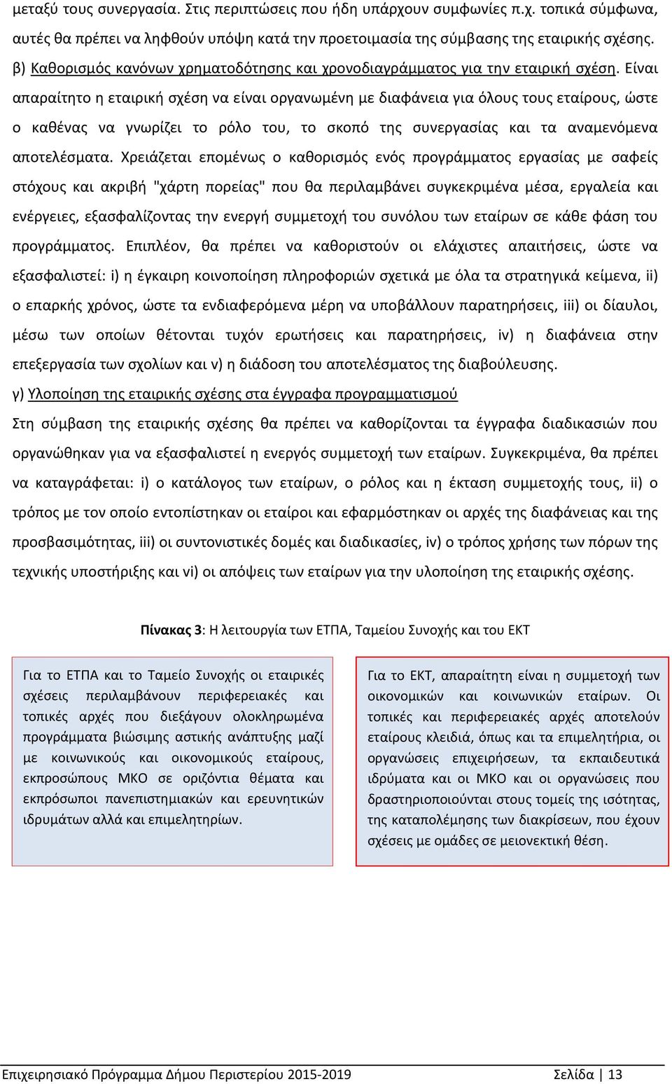 Είναι απαραίτητο η εταιρική σχέση να είναι οργανωμένη με διαφάνεια για όλους τους εταίρους, ώστε ο καθένας να γνωρίζει το ρόλο του, το σκοπό της συνεργασίας και τα αναμενόμενα αποτελέσματα.