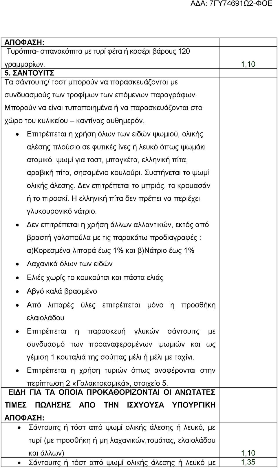 Επιτρέπεται η χρήση όλων των ειδών ψωμιού, ολικής αλέσης πλούσιο σε φυτικές ίνες ή λευκό όπως ψωμάκι ατομικό, ψωμί για τοστ, μπαγκέτα, ελληνική πίτα, αραβική πίτα, σησαμένιο κουλούρι.