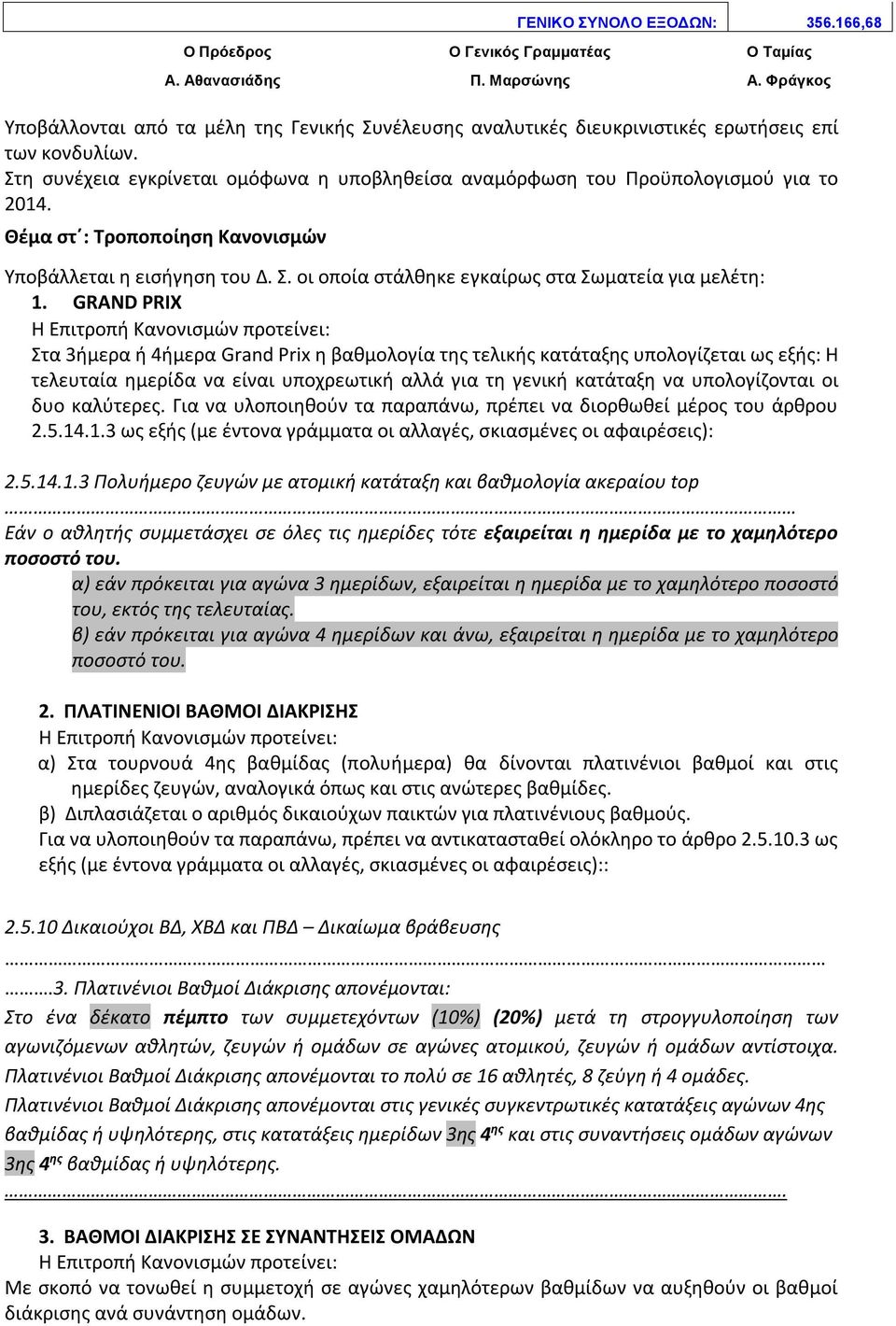 Θέμα στ : Τροποποίηση Κανονισμών Υποβάλλεται η εισήγηση του Δ. Σ. οι οποία στάλθηκε εγκαίρως στα Σωματεία για μελέτη: 1.