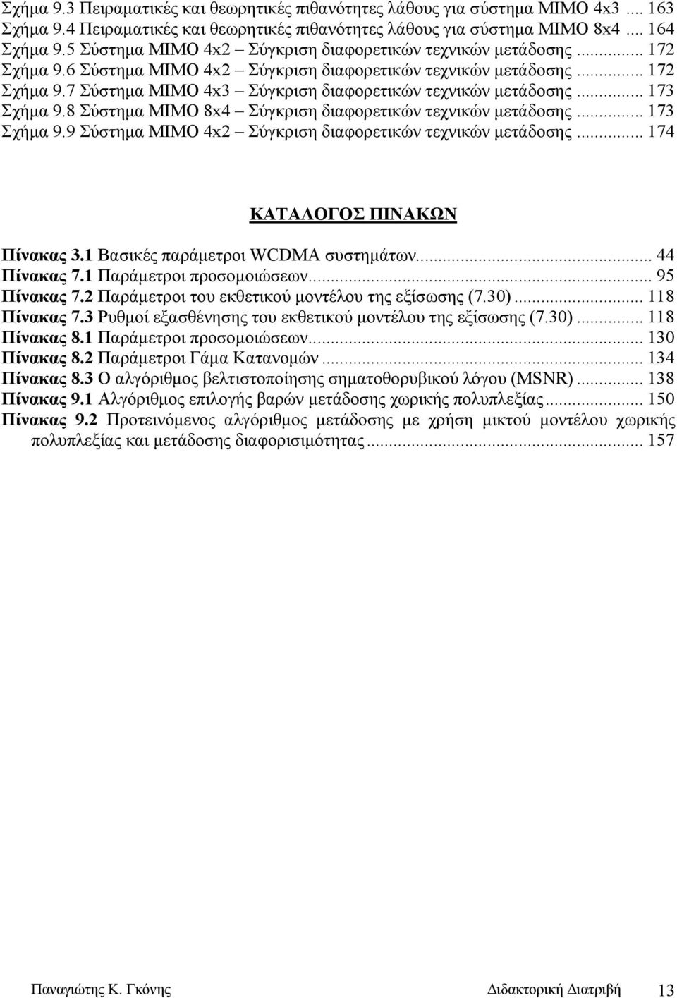 .. 173 Σχήμα 9.8 Σύστημα ΜΙΜΟ 8x4 Σύγκριση διαφορετικών τεχνικών μετάδοσης... 173 Σχήμα 9.9 Σύστημα ΜΙΜΟ 4x2 Σύγκριση διαφορετικών τεχνικών μετάδοσης... 174 KATAΛΟΓΟΣ ΠΙΝΑΚΩΝ Πίνακας 3.