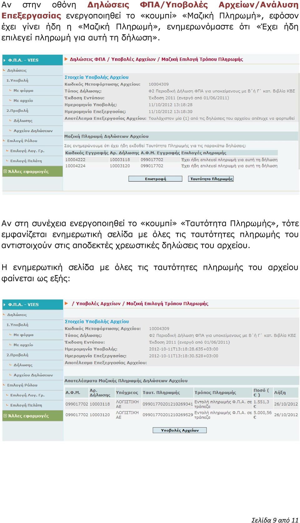 Αν στη συνέχεια ενεργοποιηθεί το «κουμπί» «Ταυτότητα Πληρωμής», τότε εμφανίζεται ενημερωτική σελίδα με όλες τις ταυτότητες