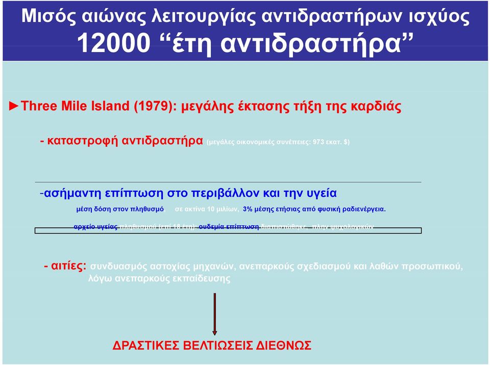 $) - καταστροφή ή αντιδραστήρα δ ή -ασήμαντη επίπτωση στο περιβάλλον και την υγεία μέση δόση στον πληθυσμό, σε ακτίνα 10 μιλίων, 3% μέσης ετήσιας