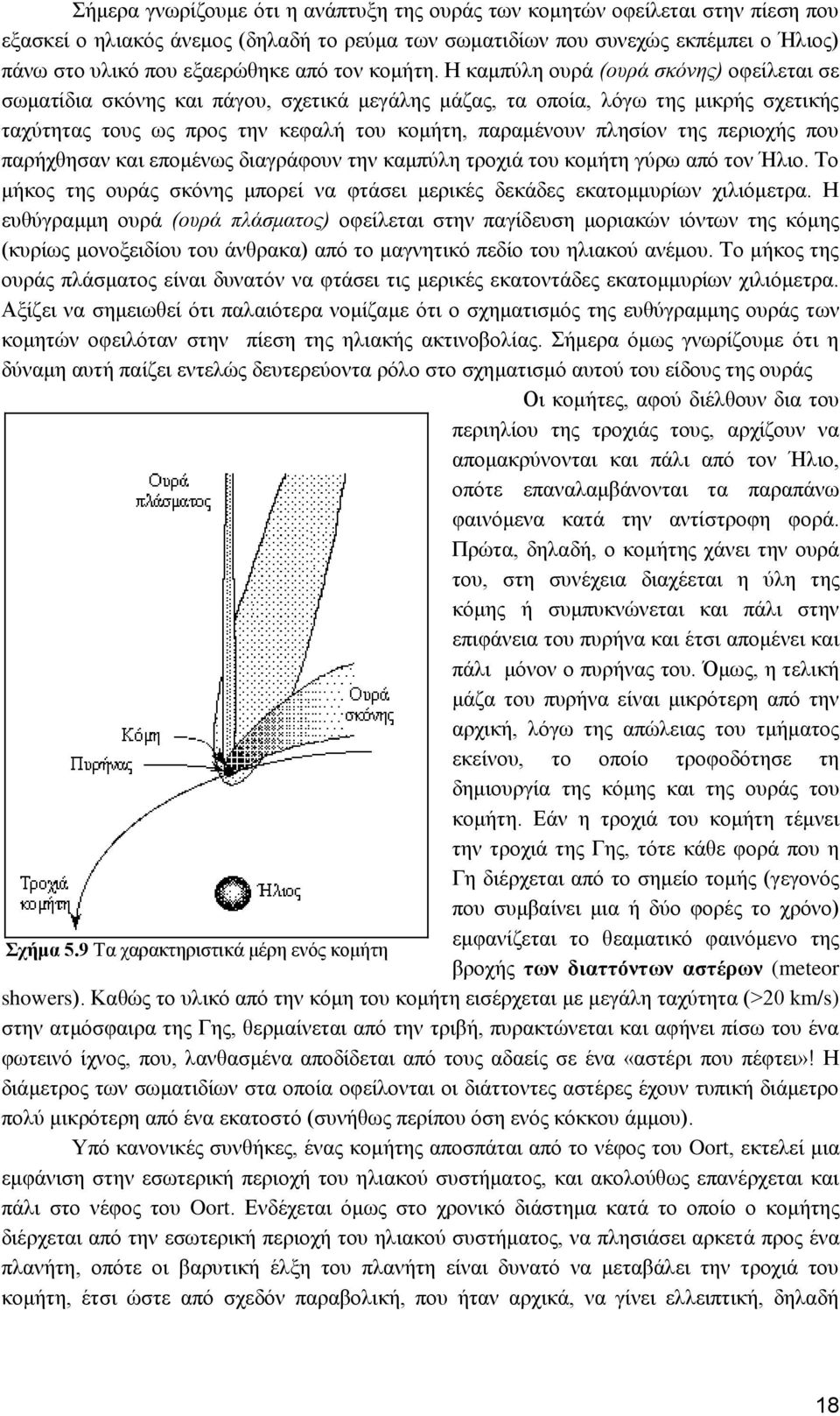 Η καμπύλη ουρά (ουρά σκόνης) οφείλεται σε σωματίδια σκόνης και πάγου, σχετικά μεγάλης μάζας, τα οποία, λόγω της μικρής σχετικής ταχύτητας τους ως προς την κεφαλή του κομήτη, παραμένουν πλησίον της