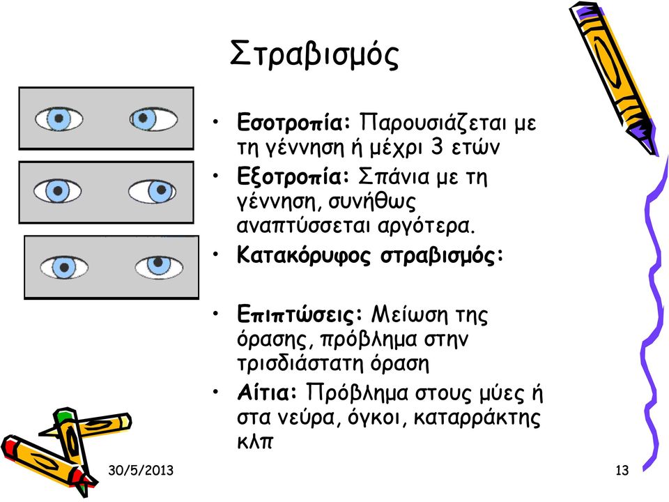 Κατακόρυφος στραβισμός: Επιπτώσεις: Μείωση της όρασης, πρόβλημα στην