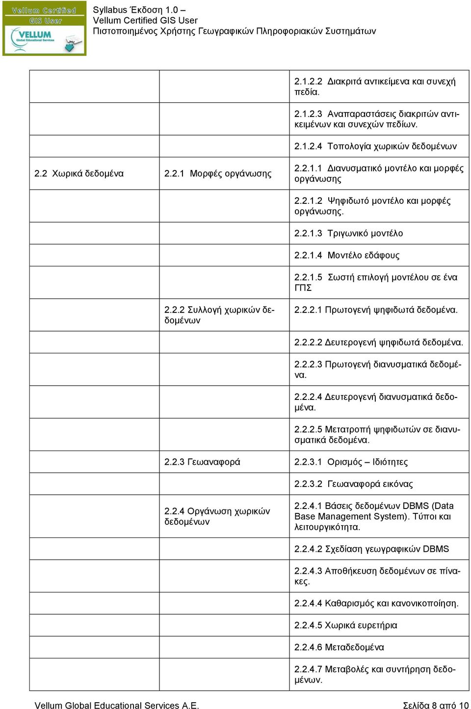 2.2.2.2 Δευτερογενή ψηφιδωτά δεδομένα. 2.2.2.3 Πρωτογενή διανυσματικά δεδομένα. 2.2.2.4 Δευτερογενή διανυσματικά δεδομένα. 2.2.2.5 Μετατροπή ψηφιδωτών σε διανυσματικά δεδομένα. 2.2.3 Γεωαναφορά 2.2.3.1 Ορισμός Ιδιότητες 2.