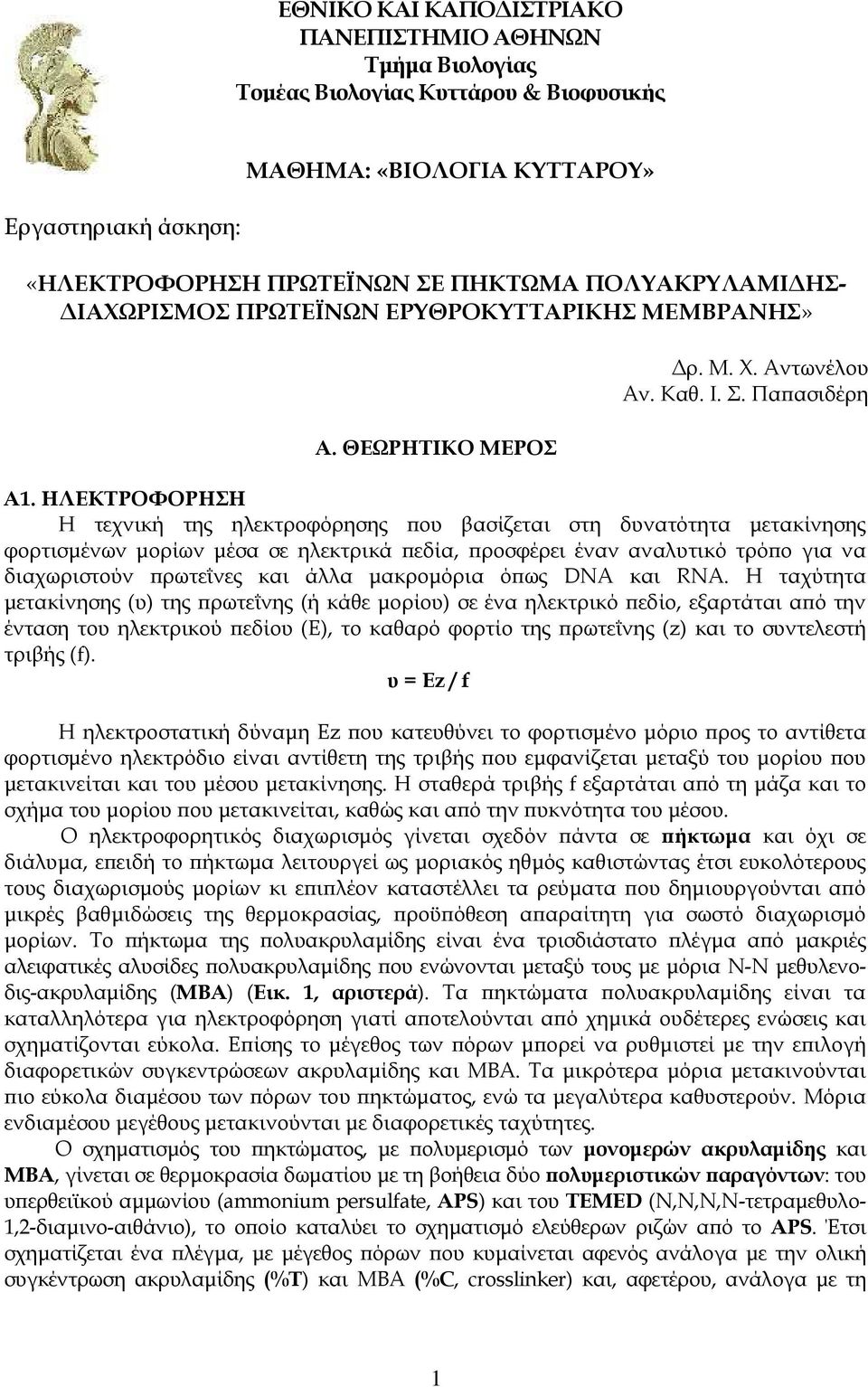 ΗΛΕΚΤΡΟΦΟΡΗΣΗ Η τεχνική της ηλεκτροφόρησης που βασίζεται στη δυνατότητα μετακίνησης φορτισμένων μορίων μέσα σε ηλεκτρικά πεδία, προσφέρει έναν αναλυτικό τρόπο για να διαχωριστούν πρωτεΐνες και άλλα