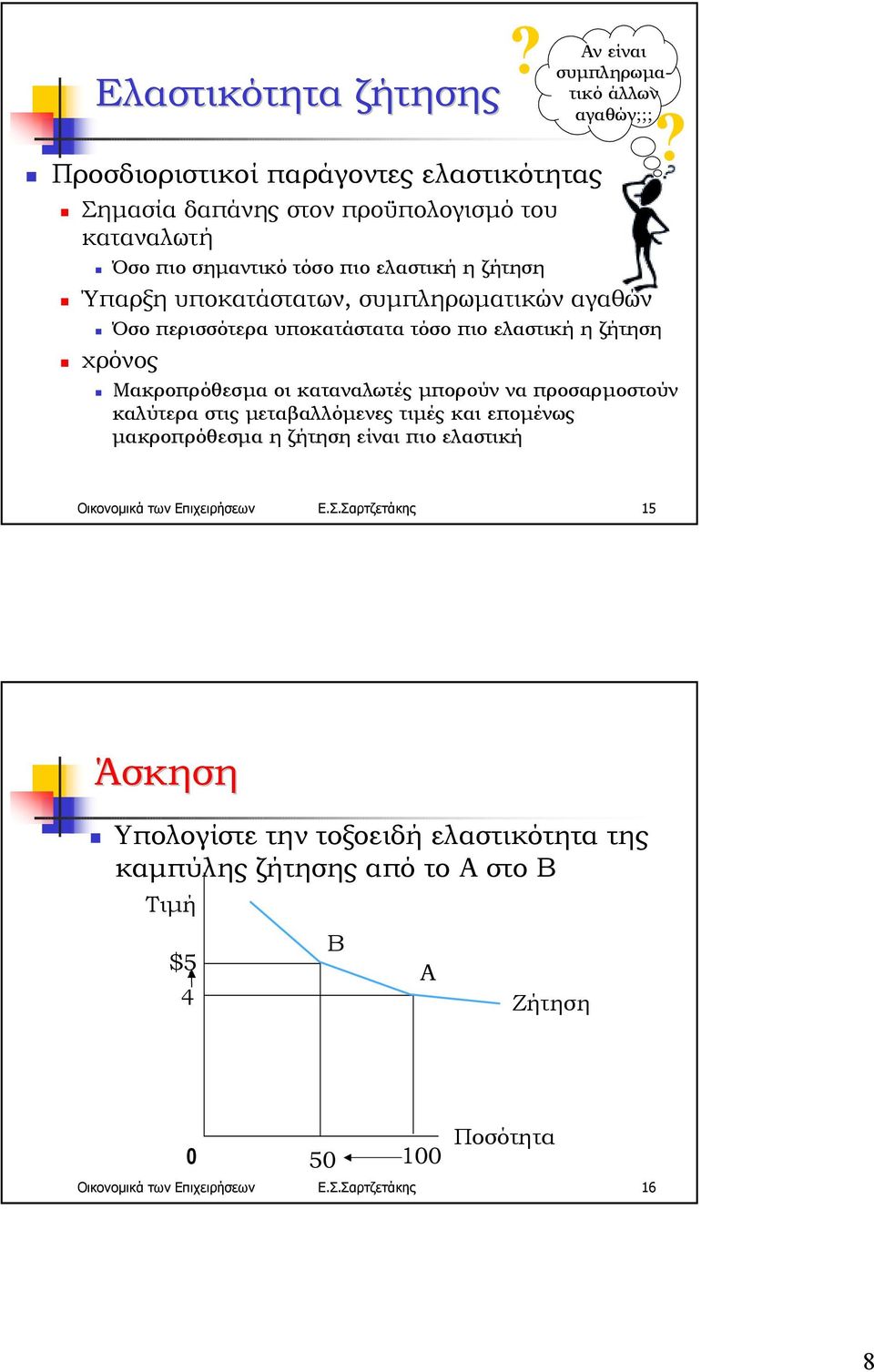 ! Μακροπρόθεσµα οι καταναλωτές µπορούν να προσαρµοστούν καλύτερα στις µεταβαλλόµενες τιµές και εποµένως µακροπρόθεσµα η ζήτηση είναι πιο ελαστική Οικονοµικά των