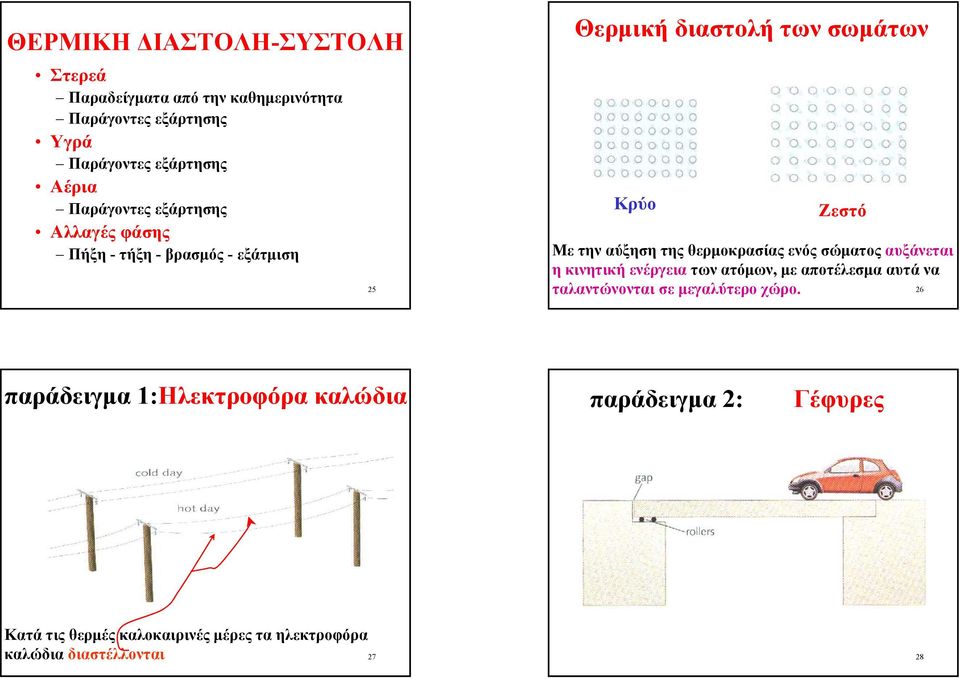 της θερµοκρασίας ενός σώµατος αυξάνεται η κινητική ενέργεια των ατόµων, µε αποτέλεσµααυτάνα ταλαντώνονται σε µεγαλύτερο χώρο.