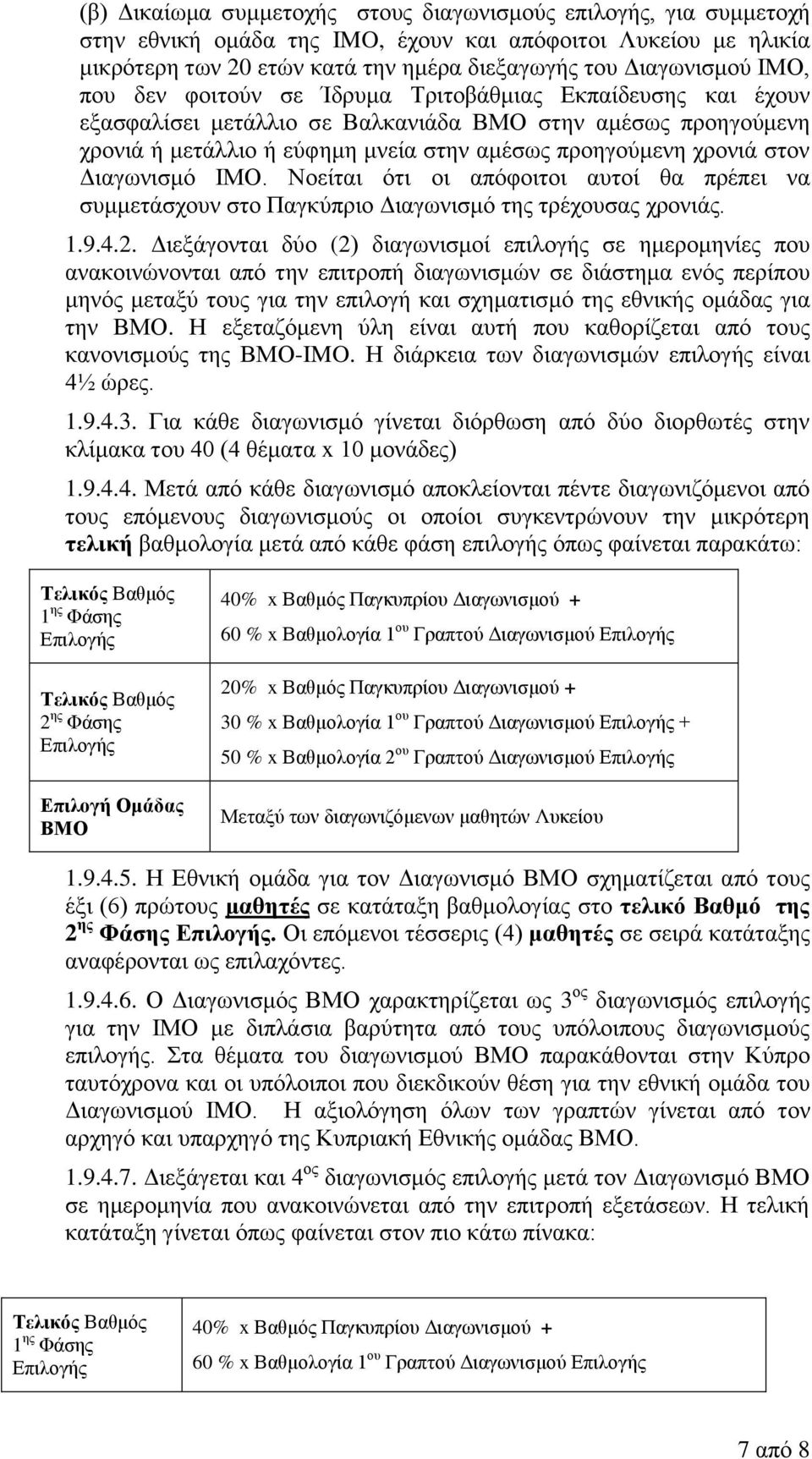 Γηαγσληζκό ΙΜΟ. Ννείηαη όηη νη απόθνηηνη απηνί ζα πξέπεη λα ζπκκεηάζρνπλ ζην Παγθύπξην Γηαγσληζκό ηεο ηξέρνπζαο ρξνληάο. 1.9.4.2.