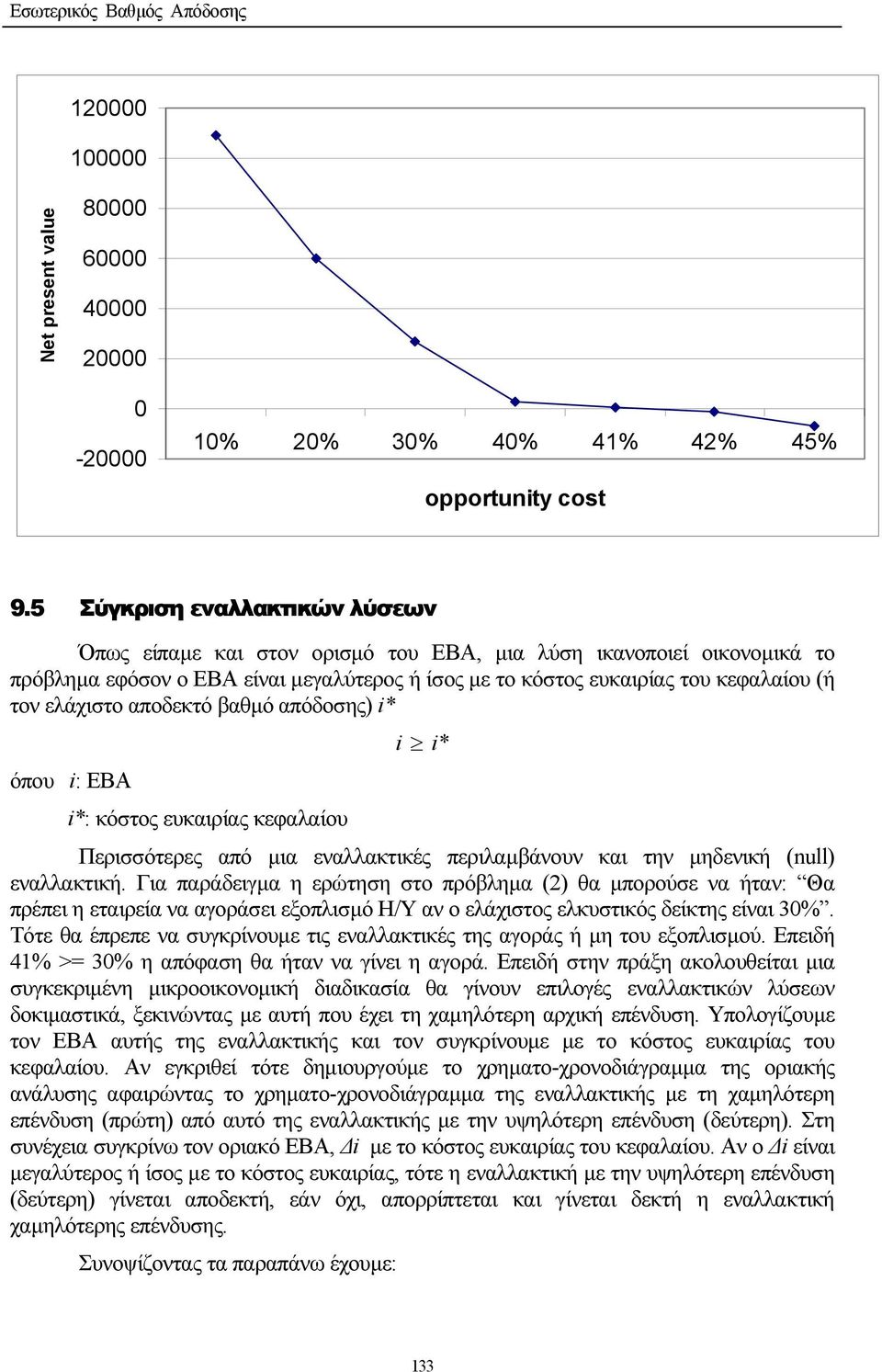 ελάχιστο αποδεκτό βαθµό απόδοσης) i* i i* όπου i: ΕΒΑ i*: κόστος ευκαιρίας κεφαλαίου Περισσότερες από µια εναλλακτικές περιλαµβάνουν και την µηδενική (null) εναλλακτική.