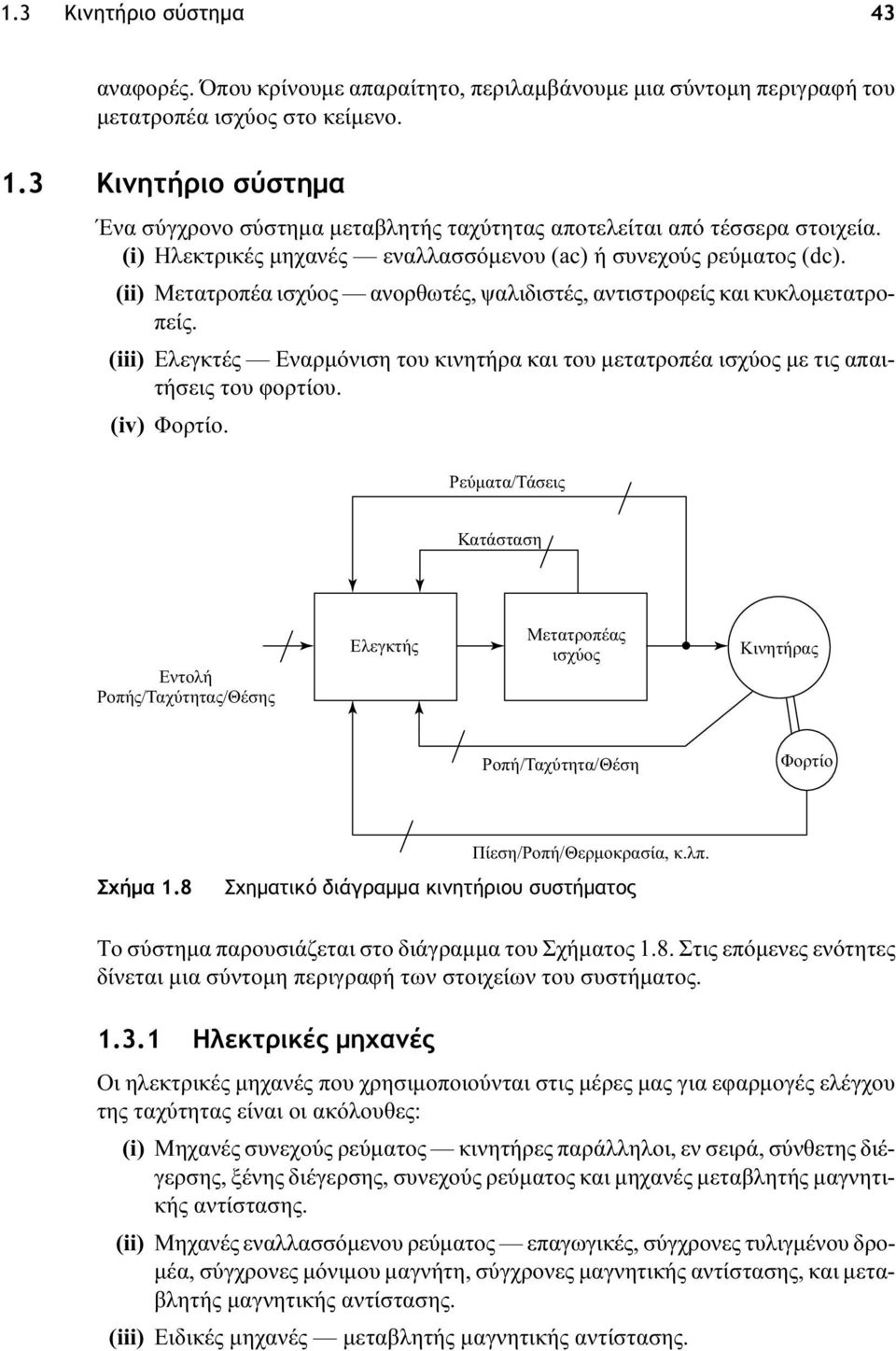 (ii) Μετατροπέα ισχύος ανορθωτές, ψαλιδιστές, αντιστροφείς και κυκλομετατροπείς. (iii) Ελεγκτές Εναρμόνιση του κινητήρα και του μετατροπέα ισχύος με τις απαιτήσεις του φορτίου. (iv) Φορτίο.