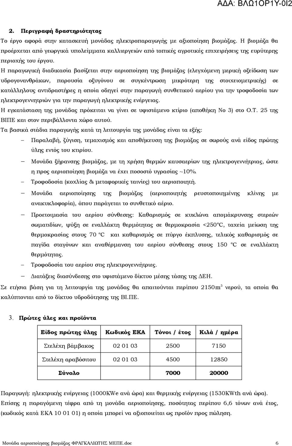 Η παραγωγική διαδικασία βασίζεται στην αεριοποίηση της βιομάζας (ελεγχόμενη μερική οξείδωση των υδρογονανθράκων, παρουσία οξυγόνου σε συγκέντρωση μικρότερη της στοιχειομετρικής) σε κατάλληλους