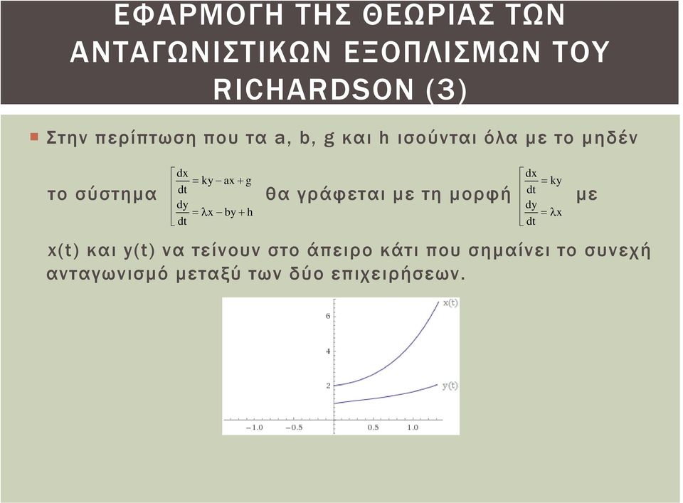 h dt dx = ky dy = λx dt dt dt το σύστημα θα γράφεται με τη μορφή με x(t) και y(t)