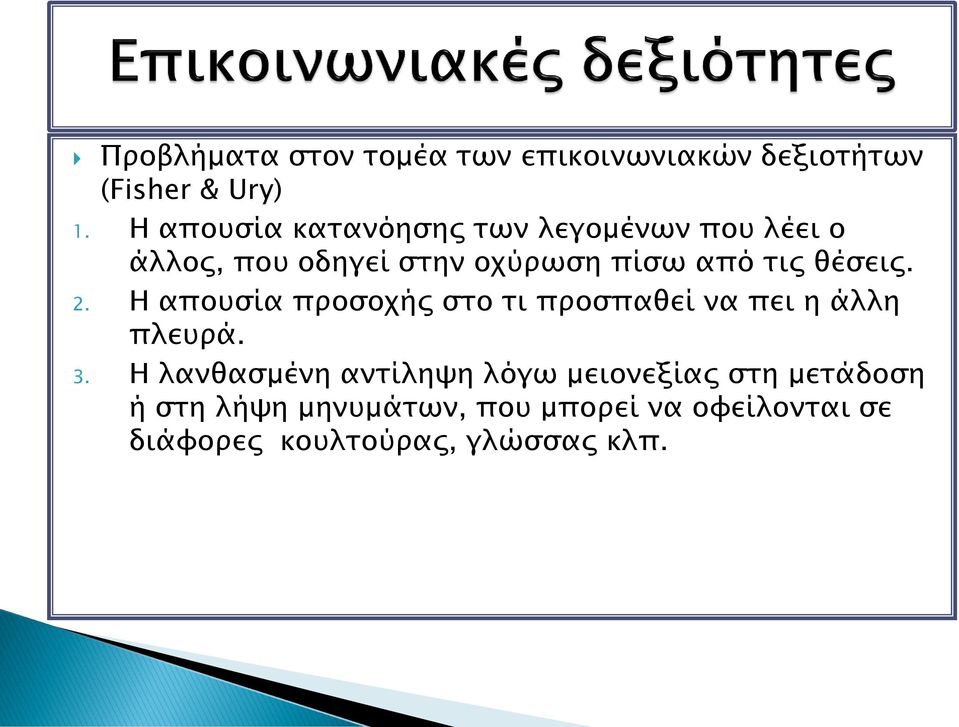 θέσεις. 2. Η απουσία προσοχής στο τι προσπαθεί να πει η άλλη πλευρά. 3.