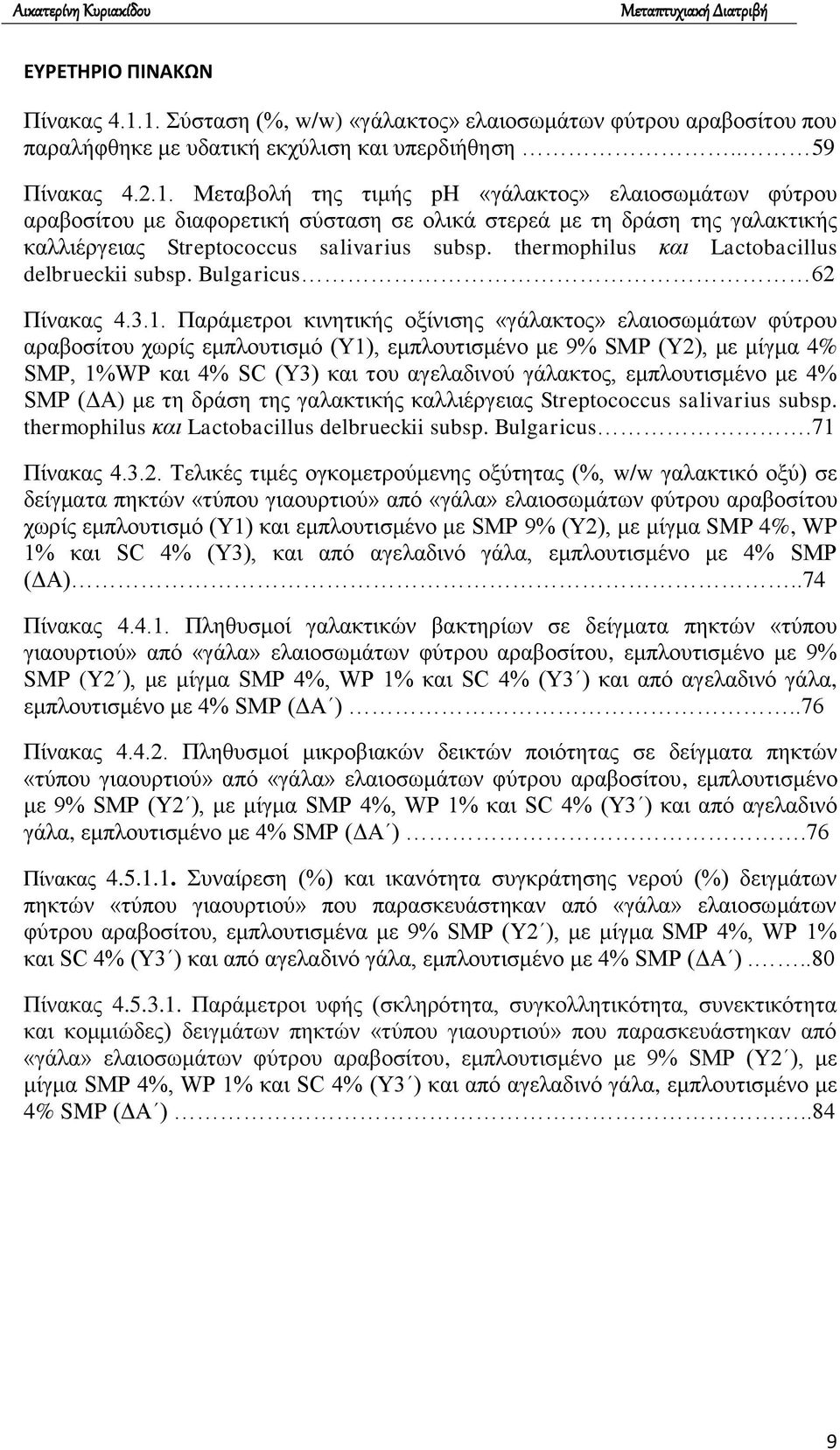 thermophilus και Lactobacillus delbrueckii subsp. Bulgaricus 62 Πίνακας 4.3.1.