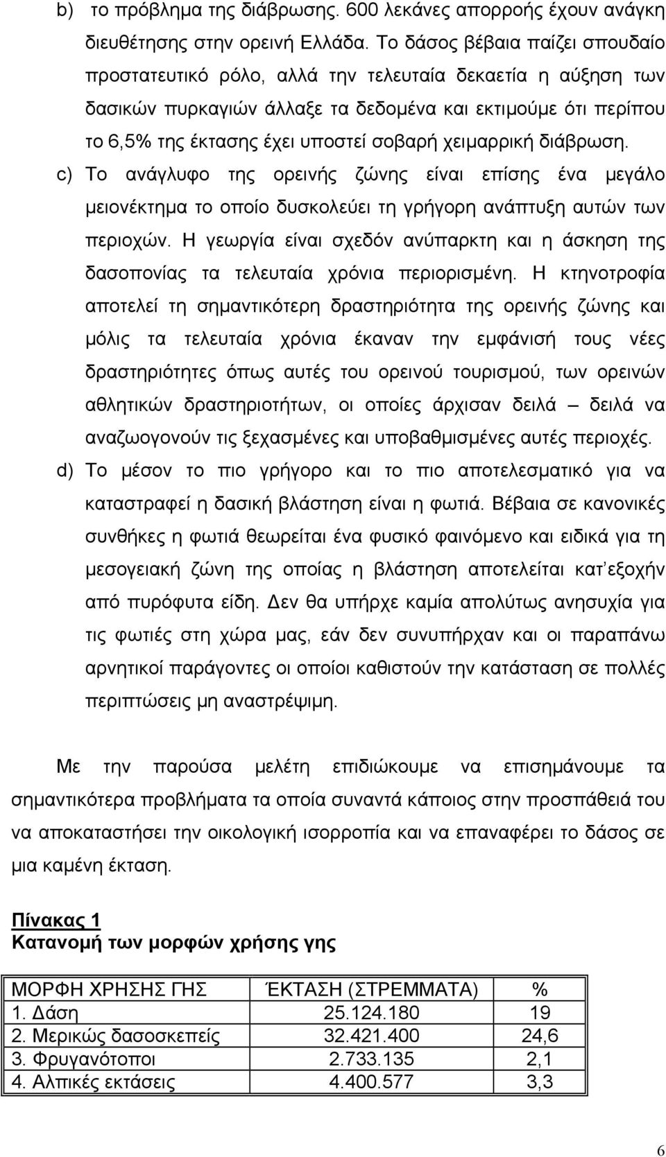 χειµαρρική διάβρωση. c) Το ανάγλυφο της ορεινής ζώνης είναι επίσης ένα µεγάλο µειονέκτηµα το οποίο δυσκολεύει τη γρήγορη ανάπτυξη αυτών των περιοχών.