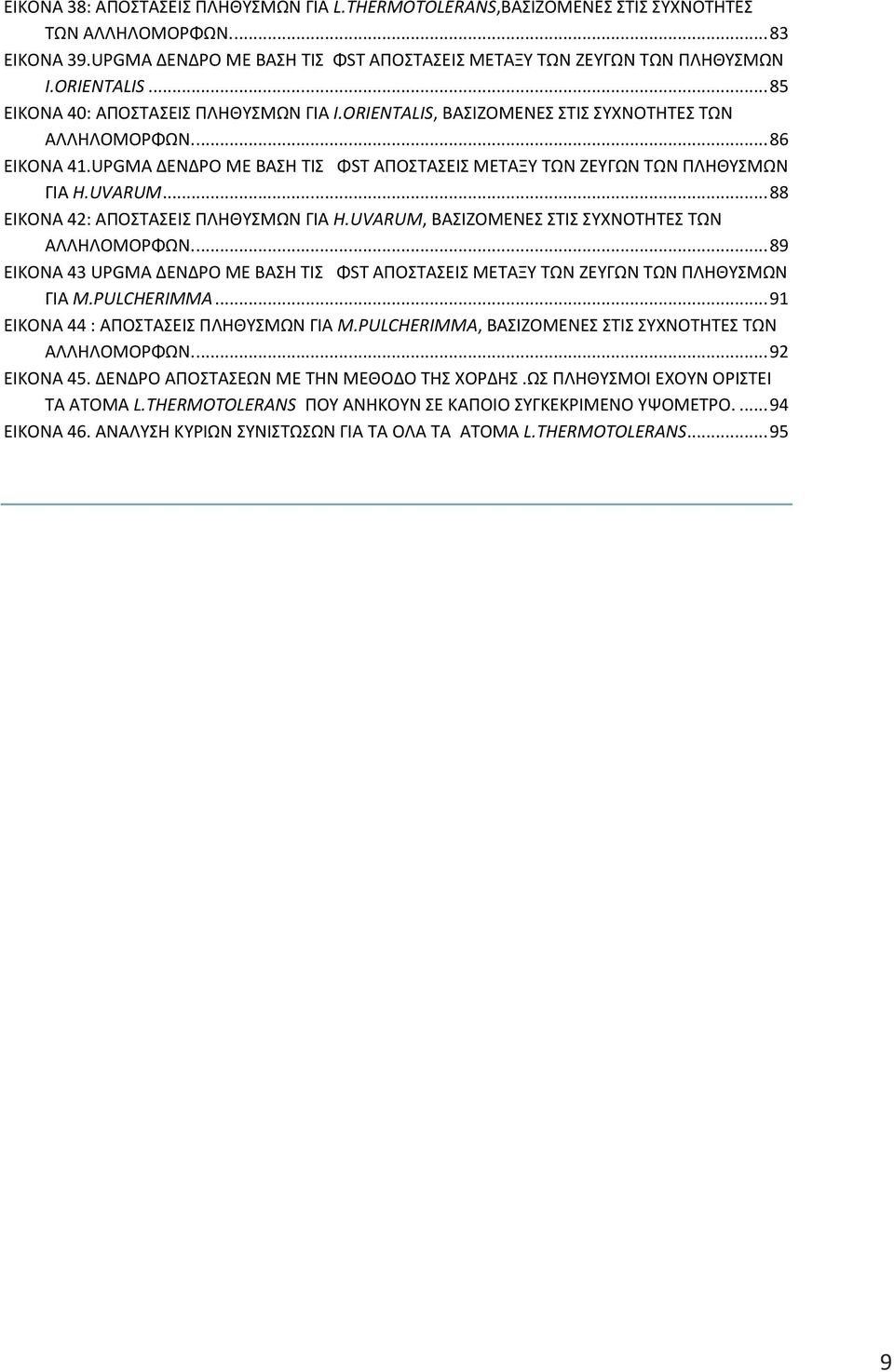 UVARUM... 88 ΕΙΚΟΝΑ 42: ΑΠΟΣΤΑΣΕΙΣ ΠΛΗΘΥΣΜΩΝ ΓΙΑ H.UVARUM, ΒΑΣΙΖΟΜΕΝΕΣ ΣΤΙΣ ΣΥΧΝΟΤΗΤΕΣ ΤΩΝ ΑΛΛΗΛΟΜΟΡΦΩΝ.... 89 ΕΙΚΟΝΑ 43 UPGMA ΔΕΝΔΡΟ ΜΕ ΒΑΣΗ ΤΙΣ ΦST ΑΠΟΣΤΑΣΕΙΣ ΜΕΤΑΞΥ ΤΩΝ ΖΕΥΓΩΝ ΤΩΝ ΠΛΗΘΥΣΜΩΝ ΓΙΑ M.