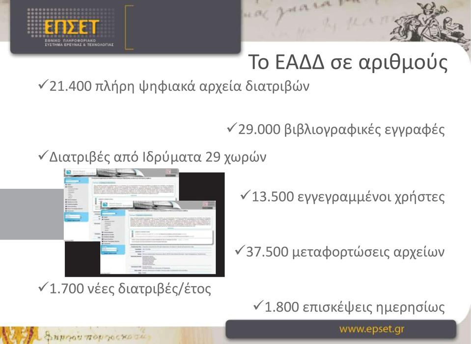 29 χωρών 29.000 βιβλιογραφικές εγγραφές 13.