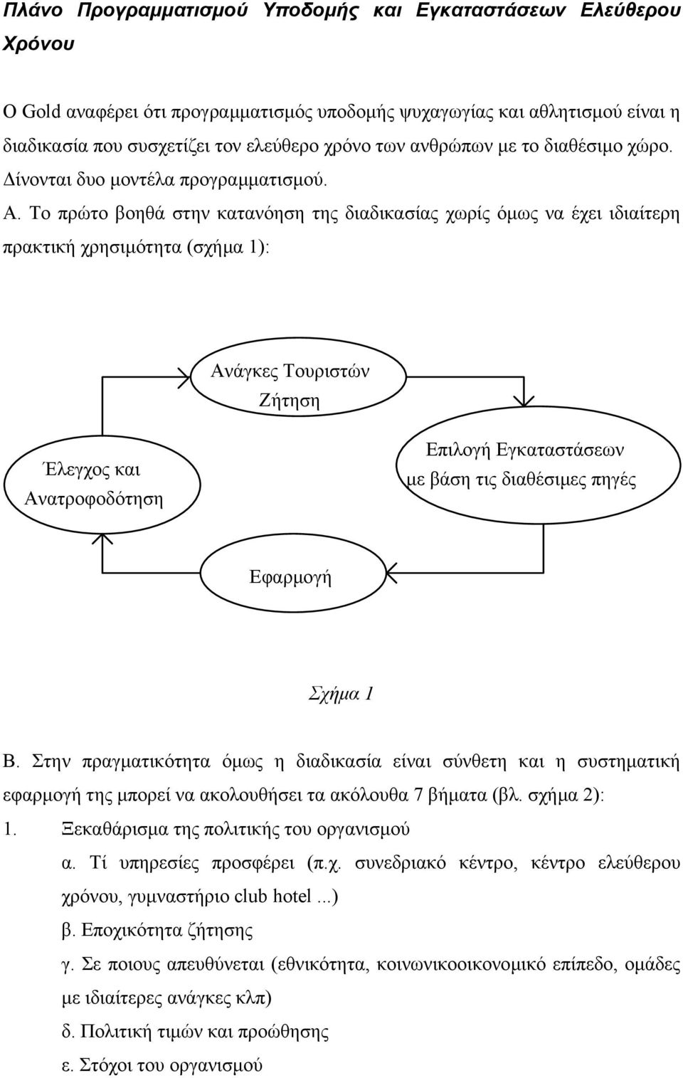 Το πρώτο βοηθά στην κατανόηση της διαδικασίας χωρίς όµως να έχει ιδιαίτερη πρακτική χρησιµότητα (σχήµα 1): Ανάγκες Τουριστών Ζήτηση Έλεγχος και Ανατροφοδότηση Επιλογή Εγκαταστάσεων µε βάση τις