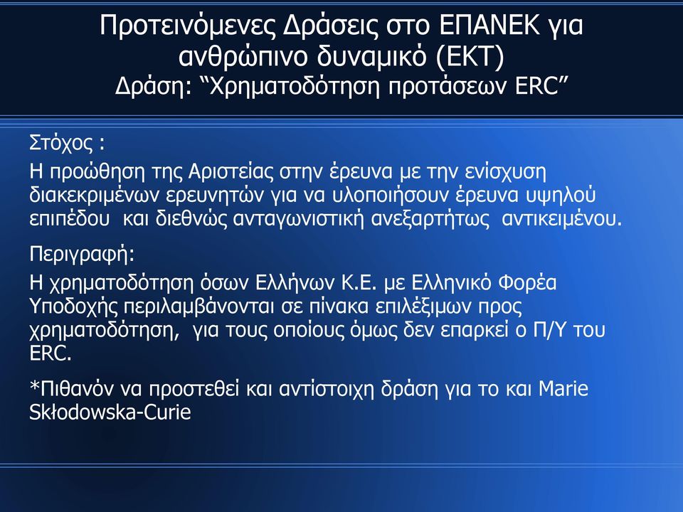 αντικειμένου. Περιγραφή: Η χρηματοδότηση όσων Ελ