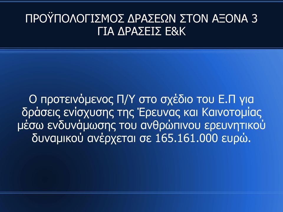 Π για δράσεις ενίσχυσης της Έρευνας και Καινοτομίας μέσω