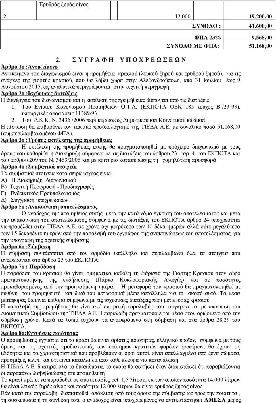 χώρα στην Αλεξανδρούπολη, από 31 Ιουλίου έως 9 Αυγούστου 2015, ως αναλυτικά περιγράφονται στην τεχνική περιγραφή.