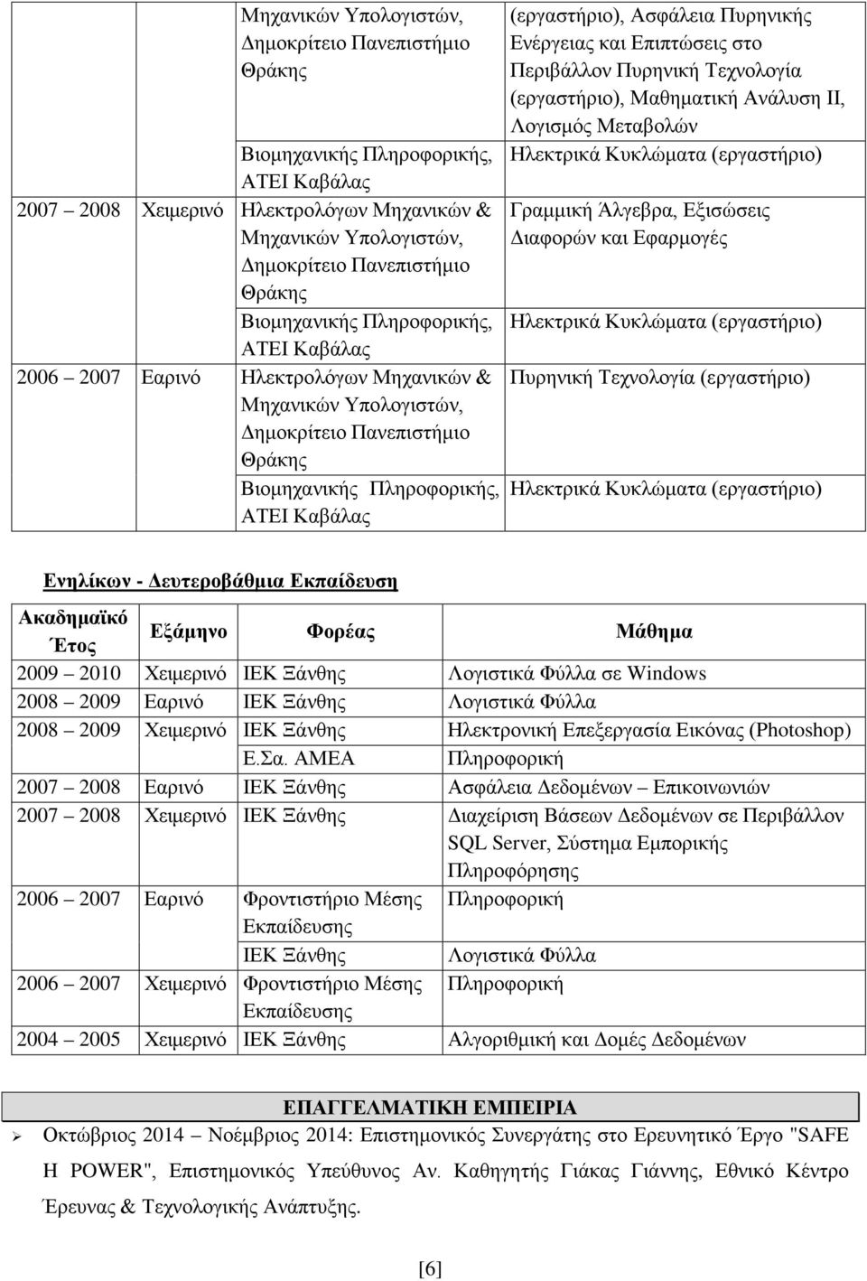 ΙΙ, Λογισμός Μεταβολών Ηλεκτρικά Κυκλώματα (εργαστήριο) Γραμμική Άλγεβρα, Εξισώσεις Διαφορών και Εφαρμογές Ηλεκτρικά Κυκλώματα (εργαστήριο) Πυρηνική Τεχνολογία (εργαστήριο) Ηλεκτρικά Κυκλώματα