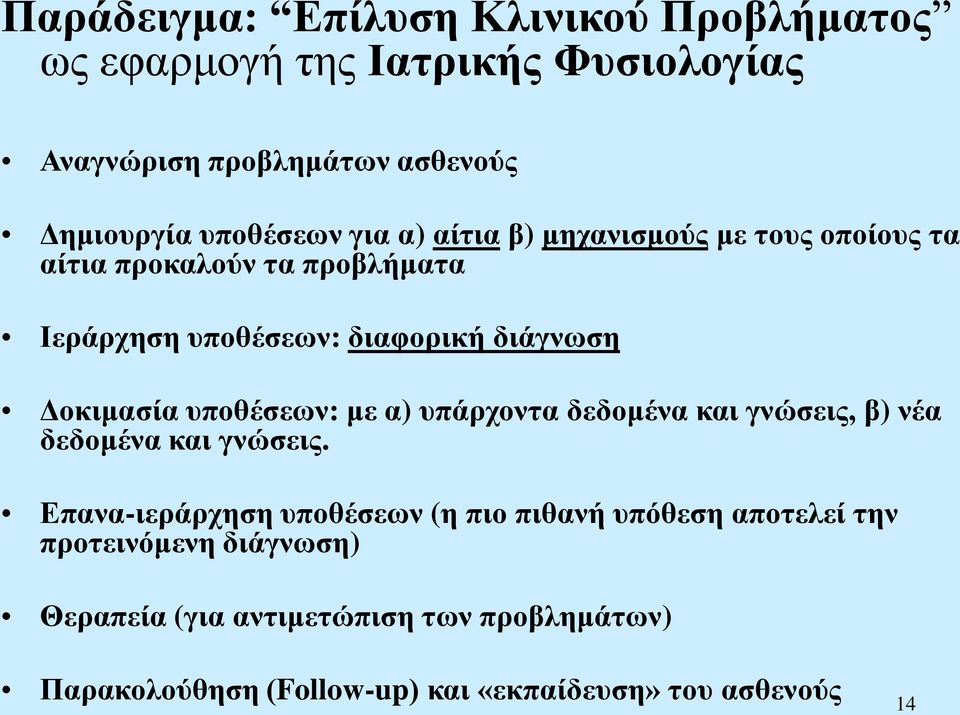 υποθέσεων: με α) υπάρχοντα δεδομένα και γνώσεις, β) νέα δεδομένα και γνώσεις.