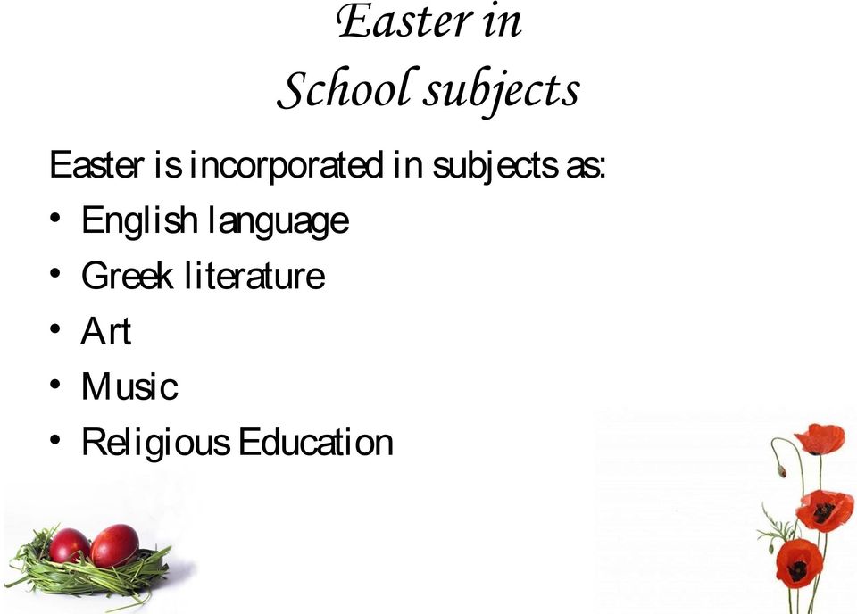 subjects as: English language